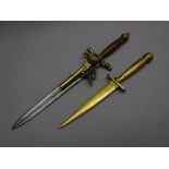 Replica of an 18th century French flintlock dagger pistol L38cm and brass letter opener in the form