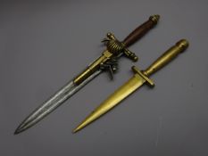 Replica of an 18th century French flintlock dagger pistol L38cm and brass letter opener in the form