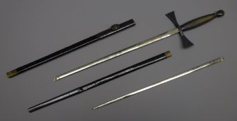 Masonic Knights Templar two-piece sword by Kenning with bronze cruciform hilt and matching black