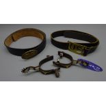 US 7th Cavalry re-enactment black leather belt with pierced brass buckle,