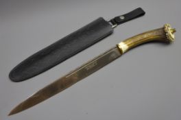John Nowill & Sons of Sheffield Scottish Dirk, 31cm stamped blade with antler handle, L48cm,