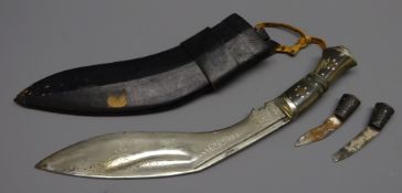 Kukri Knife, 28cm curved blade dot prick decorated with scrolls and India,