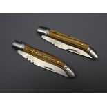 Two new JKR Inox pocket knives, 9cm blades with wooden slab handles,