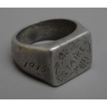 Trench Art white metal signet ring inscribed 'Estaires 1915-1916' Condition Report