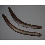 19th century Australian Aboriginal boomerang, with old carving marks L59cm, and another similar,