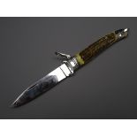 Scottish lock knife, 10cm stamped blade with slag horn slab handle,