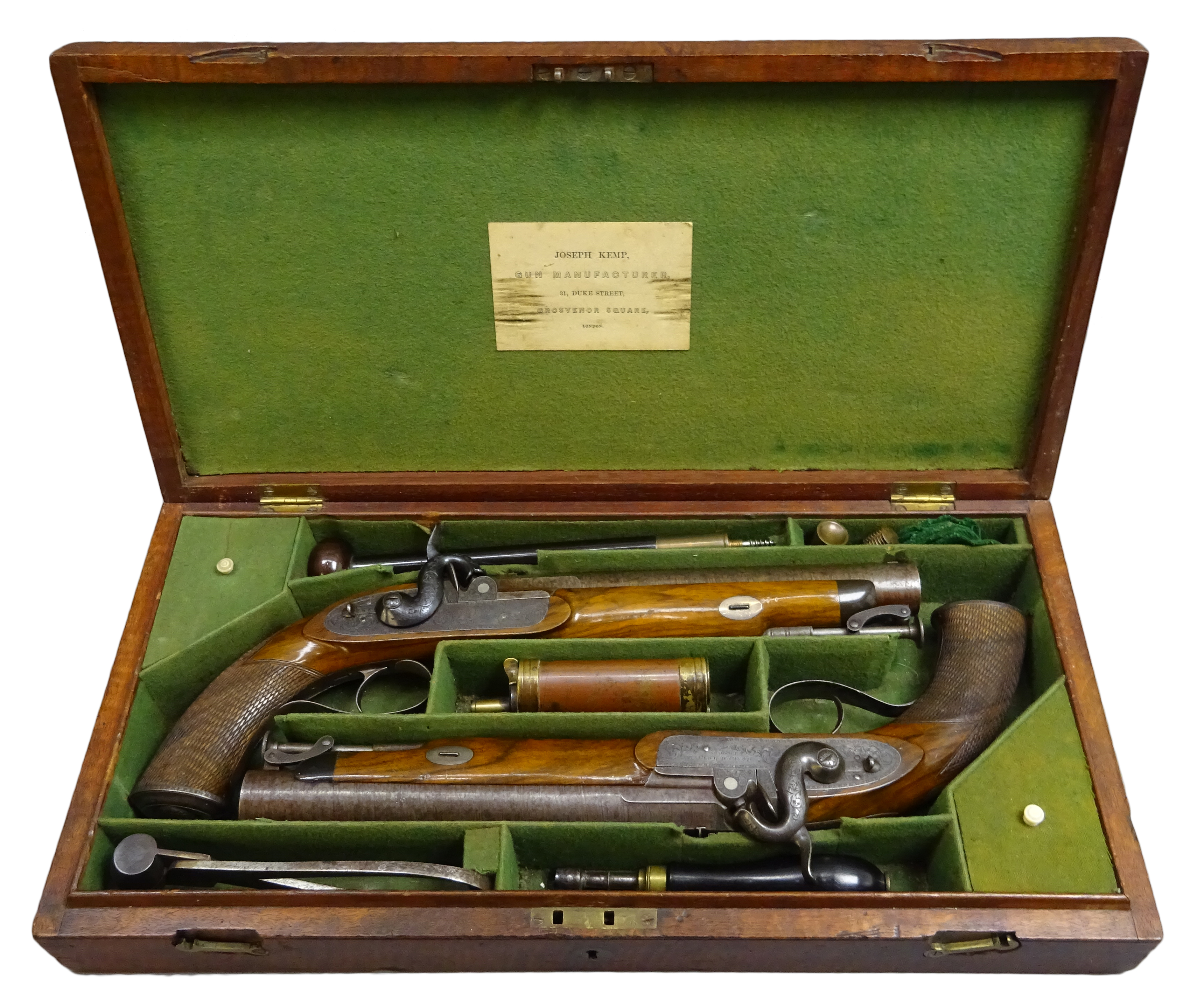 Fine pair of Officers's Percussion Pistols by Joseph Kemp, 31 Duke St, Grpsvenor Square, London, No.