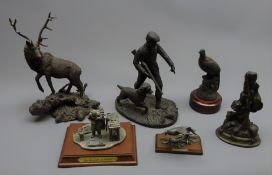 Bronzed model of a Gamekeeper with Spaniel by Heredities, Bowbrook Studios bronzed model of a Stag,