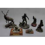 Bronzed model of a Gamekeeper with Spaniel by Heredities, Bowbrook Studios bronzed model of a Stag,