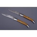 Two new JKR Inox pocket knives, 10cm blades with wooden slab handles,