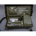 German 1971 Geiger Counter radiation measuring instrument in fitted green carrying case W25cm