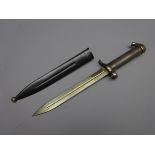 Swiss bayonet, 21cm fullered blade stamped EJ Crown AB & Crown over 450, cross cut grip, L33.