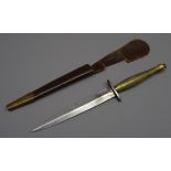 British Fairbairn Sykes 2nd Pattern Fighting Knife, 17cm twin edged blade,