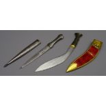 Russian Kindjal, 20cm tapering blade and shaped handle, with all over niello style decoration,