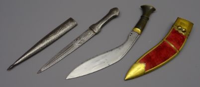 Russian Kindjal, 20cm tapering blade and shaped handle, with all over niello style decoration,