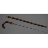 Victorian figured wood Sword Stick, 54.
