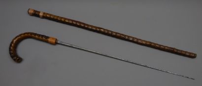 Victorian figured wood Sword Stick, 54.