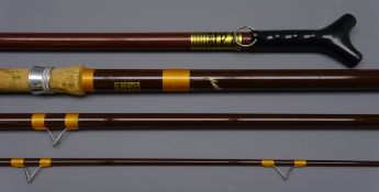 House of Hardy, 13' Matchmaker three piece fibreglass Coarse fishing rod, brown with gold whippings,