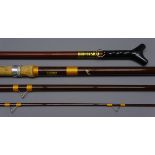 House of Hardy, 13' Matchmaker three piece fibreglass Coarse fishing rod, brown with gold whippings,