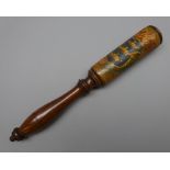 Victorian turned mahogany tipstaff painted with the Victorian cypher and three crowns crest for