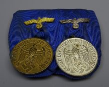 Two WW2 German Armed Forces Long Service Awards (Wehrmacht Dienstauszeichnungen) for Army four year