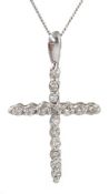 Platinum diamond set crucifix pendant, stamped 950, on 18ct gold chain,