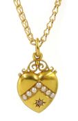 Edwardian 15ct gold seed pearl and diamond pendant,