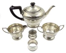 Silver three piece tea set by Ernest W Haywood Birmingham 1945,