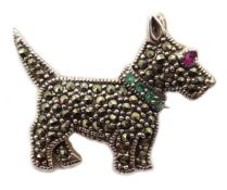 Silver marcasite and stone set Scottie dog brooch,