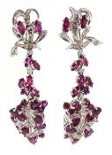 Pair of silver and palladium diamond and pink stone set dress earrings Condition Report