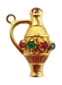 Emerald and ruby set 18ct gold (tested) ewer pendant/charm,