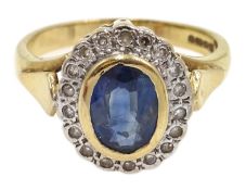 Sapphire and diamond cluster ring hallmarked 9ct Condition Report size N 4gm<a