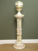 Capodimonte ceramic urn shaped vase on pedestal,