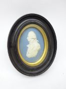 Wedgwood Jasperware oval plaque of Lord Nelson with ebonised frame H17cm