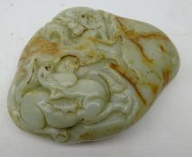 18th century Chinese pebble Jade scroll weight, carved with Dragon and Horse,