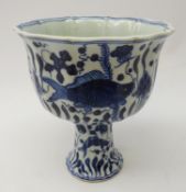 Blue & White pedestal bowl decorated with koi fish,