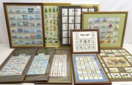 Collection of framed cigarette and trade cards,