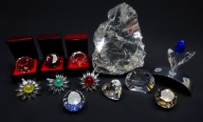 Swarovski Crystal: Tulip on display stand, three Flower renewal gifts, heart shaped ornament,