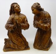 Pair Italian carved walnut figures of peasants,