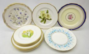 Set of five Royal Worcester dinner and side plates hand painted with flowers designed by A.H.