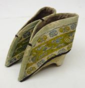 Pair 19th century Chinese silk Lotus shoes for bound feet, H7.