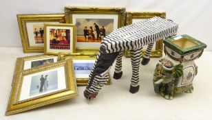 Painted wooden Zebra stool,