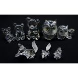 Nine Swarovski Crystal figures: Three graduated Bears, Owls and Foxes,