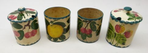 Four Wemyss preserve jars decorated with Oranges, Strawberries and Cherries,