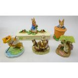 Five Border Fine Art Beatrix Potter figures comprising: Tabitha Twitching Brushing Kittens,