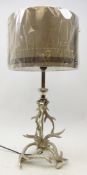 Deer Antler plated table lamp, nickel plated with grey Tartan shade,