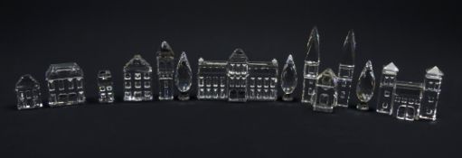Seven Swarovski Crystal Town Buildings and Trees, some sets,