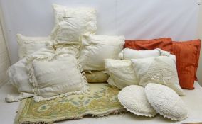Pair circular crochet cushions, set of four lace cushions,