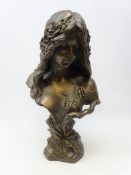 Art Nouveau style bronzed bust of a Maiden titled Le Printemps H61cm Condition Report