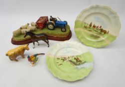 Two Royal Doulton cabinet plates by Charles Simpson 'Changing Horses' and 'Over The Grass',